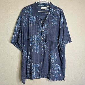 Caribbean Blue Floral Men's Button Down Hawaiian Shirt Size XXL